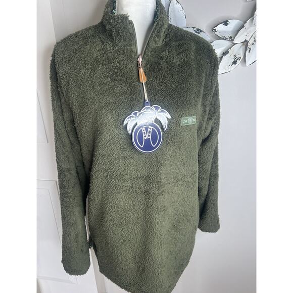 New! USA Palm 1/4 Zip Reversible Sherpa Fleece Fern (Fleece) Grow (Lining) Sz S - Picture 1 of 12